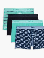Cotton Stretch No Show Trunk 3+1 Bonus Pack - Printed Stripe/Navy Blazer/Turquoise/Geo X Print - Printed Stripe/Navy Blazer/Turquoise/Geo X Print