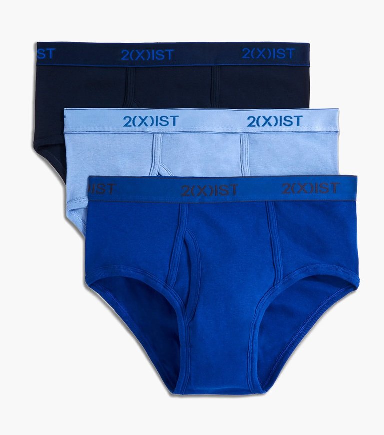 Essential Cotton Fly Front Brief 3-Pack - Navy/Cobalt/Porcelain - Navy/Cobalt/Porcelain