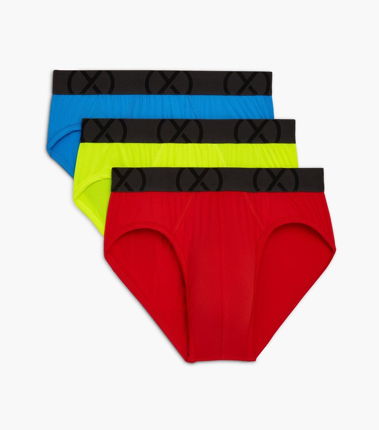(X) Sport Mesh No-Show Brief 3-Pack - Fiery Red/Electric Blue/Safety Yellow - Fiery Red/Electric Blue/Safety Yellow