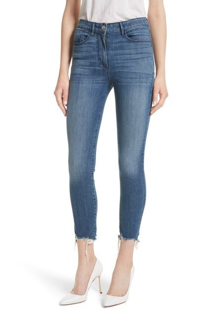 Shop 3x1 Women's W3 Remo Crop Skinny Jeans Fringed Edges In Blue