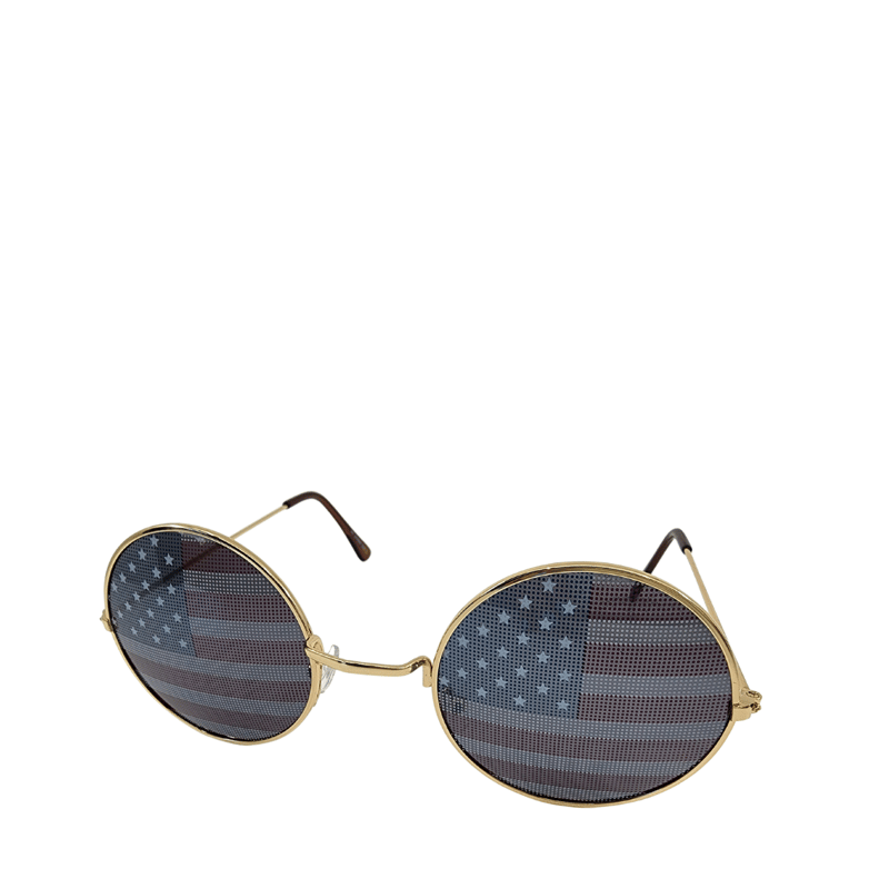 A Blonde And Her Bag American Flag Round Shaped Sunglasses In Gold