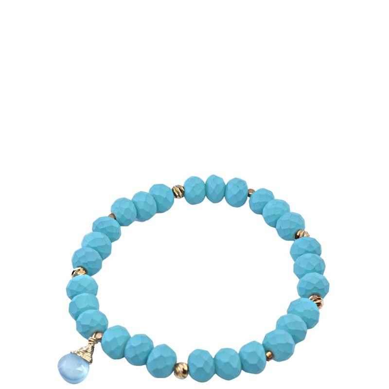 A_blonde_and_her_bag_jewelry Blue And Gold Bracelet With Chalcedony