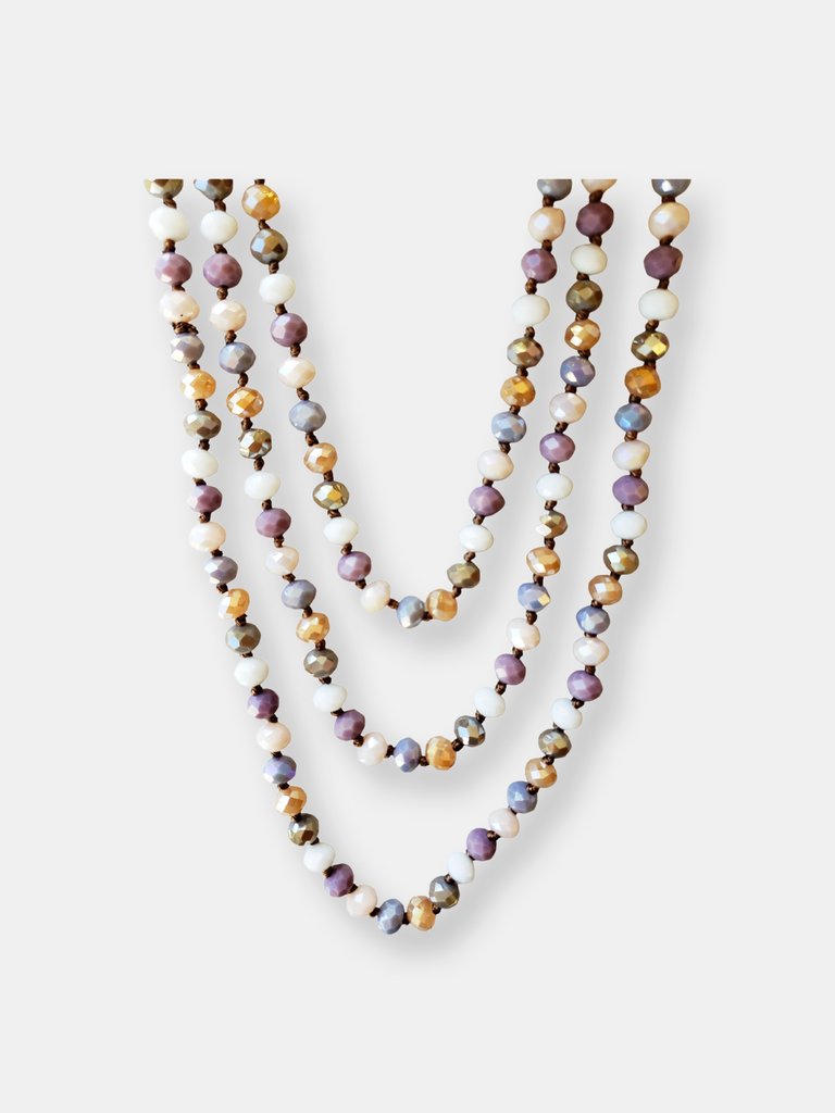 Champagne and Purple Multi Crystal Beaded Necklace - Purple