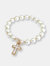 Cross Charm and Pearl Beaded Stretch Bracelet