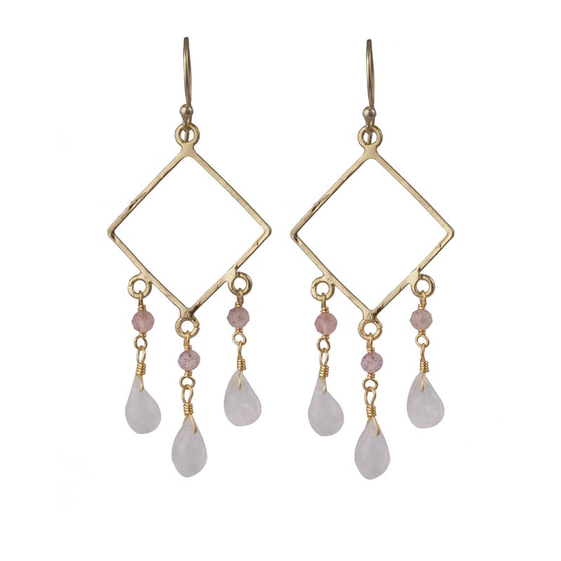 Shop A Blonde And Her Bag Diamond-shaped Earring With Cherry Quartz And Moonstone Drops In Gold