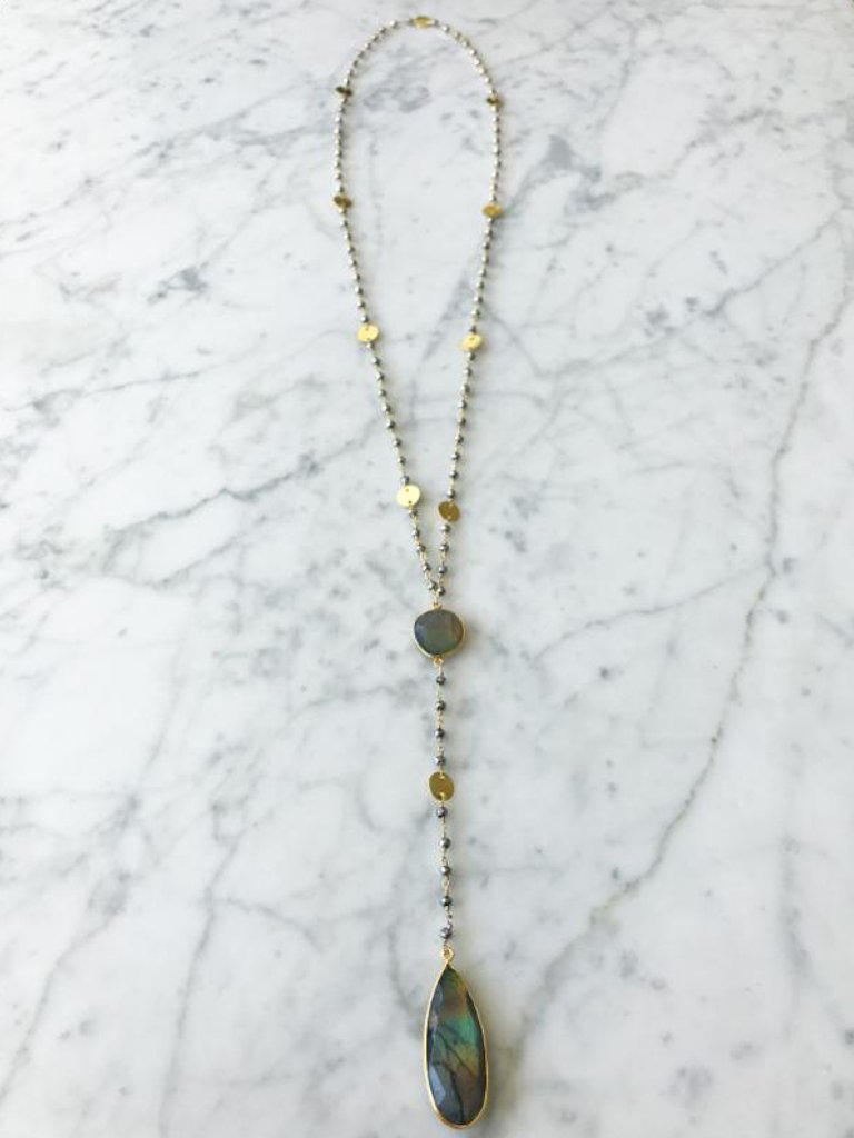Diana Montecito Necklace in Polished Pyrite with Labradorite Drop - Green