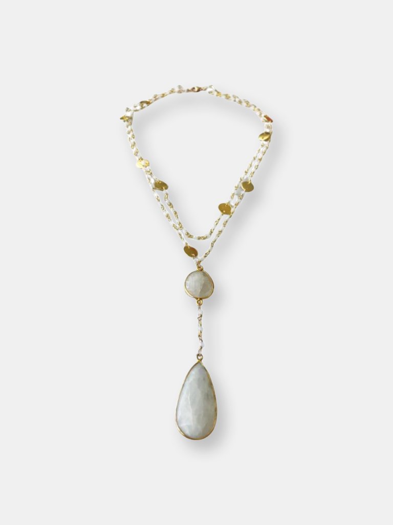 Double Diana Denmark Necklace in Moonstone with Moonstone Drop