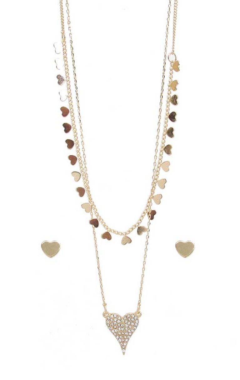 Double Heart Necklace with Earrings Set