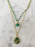 Double Jill Necklace with Gold Green Onyx Chain and Green Mojave Copper Turquoise Pendant - Turquoise
