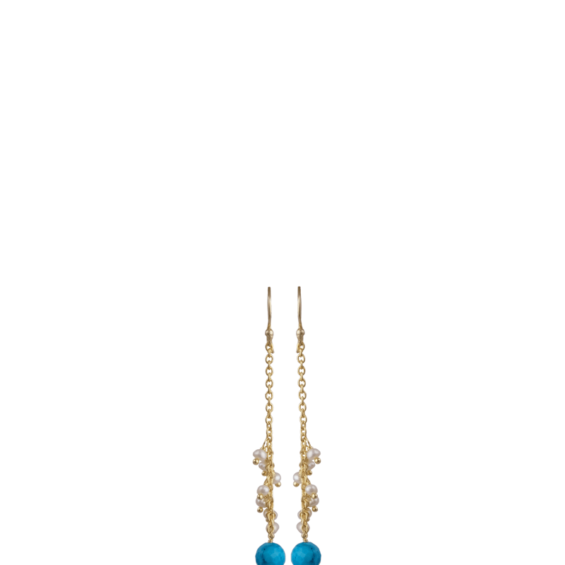 A Blonde And Her Bag Drop Earrings With Pearl And Turquoise In Gold