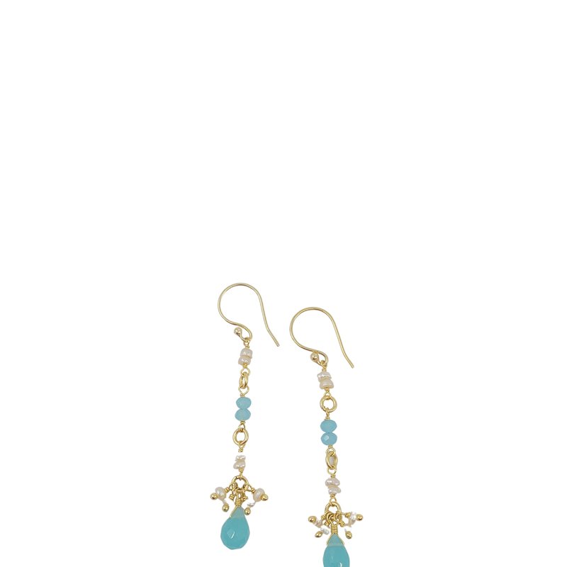 Shop A Blonde And Her Bag Drop Earrings With Pearl Cluster And Chalcedony Drop In Gold