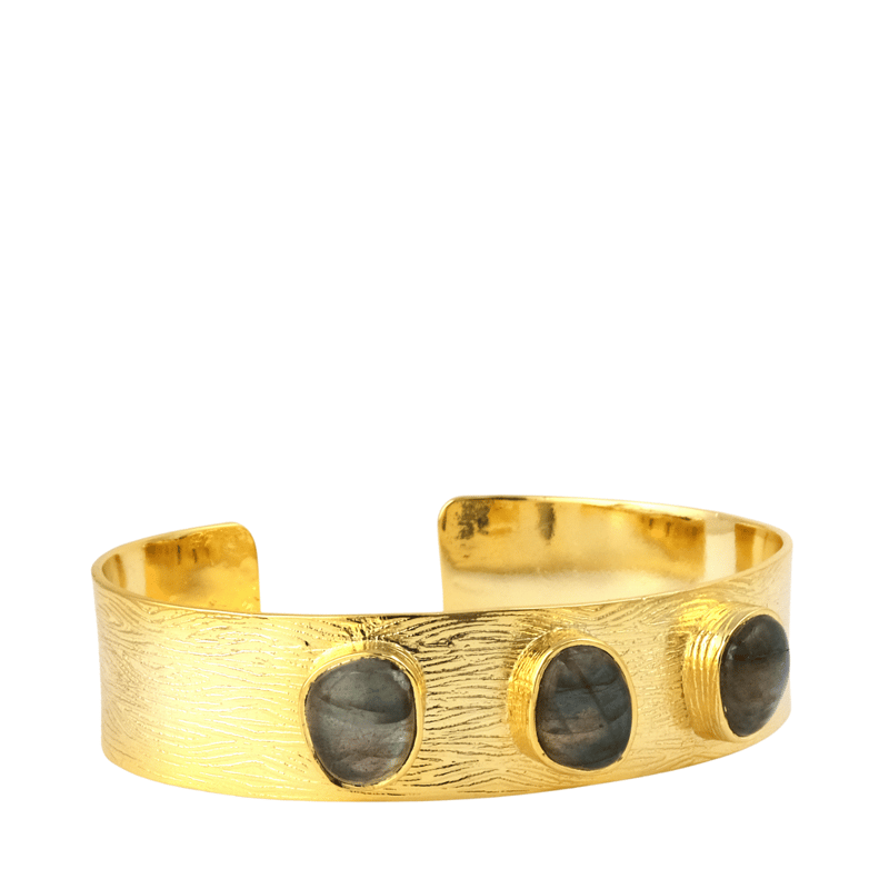 A_blonde_and_her_bag_jewelry Gold Bangle Bracelet With Labradorite Stones