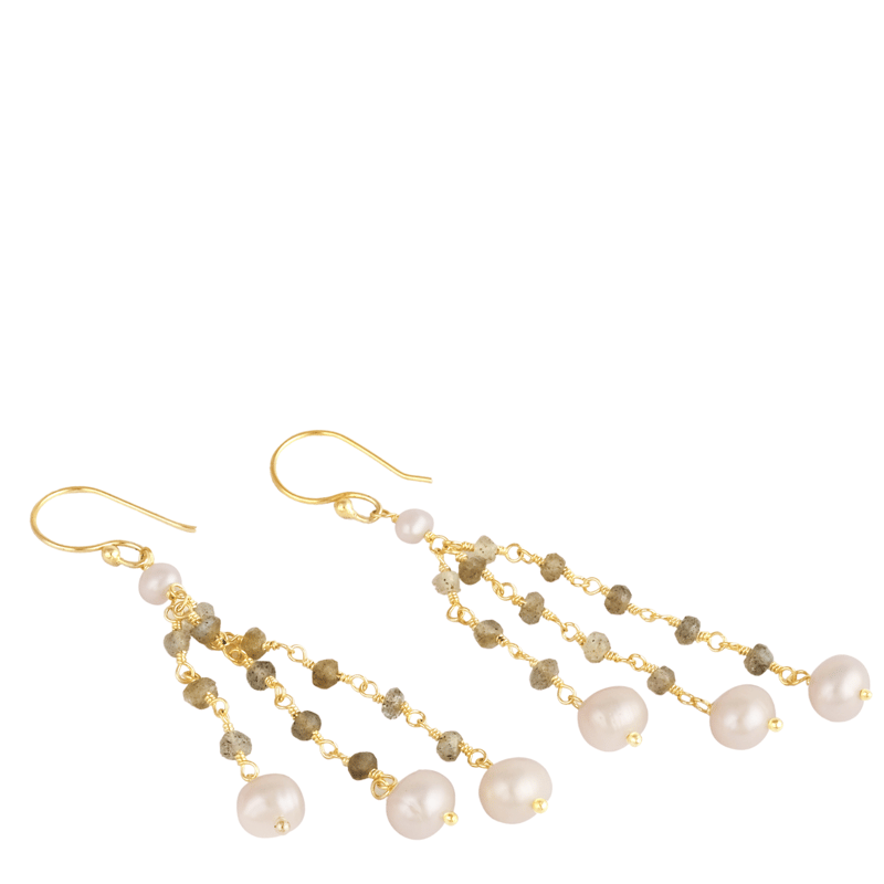 A_blonde_and_her_bag_jewelry Gold Dangle Earrings With Pearl And Labradorite Beaded Drops
