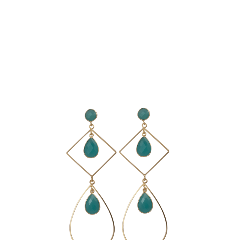 Shop A Blonde And Her Bag Gold Drop Earrings With Blue Chalcedony Accent Stones In Green