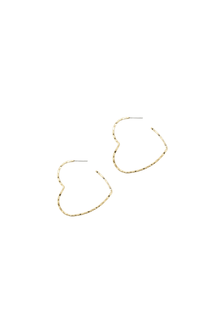 Gold Hammered Heart Earring - Gold
