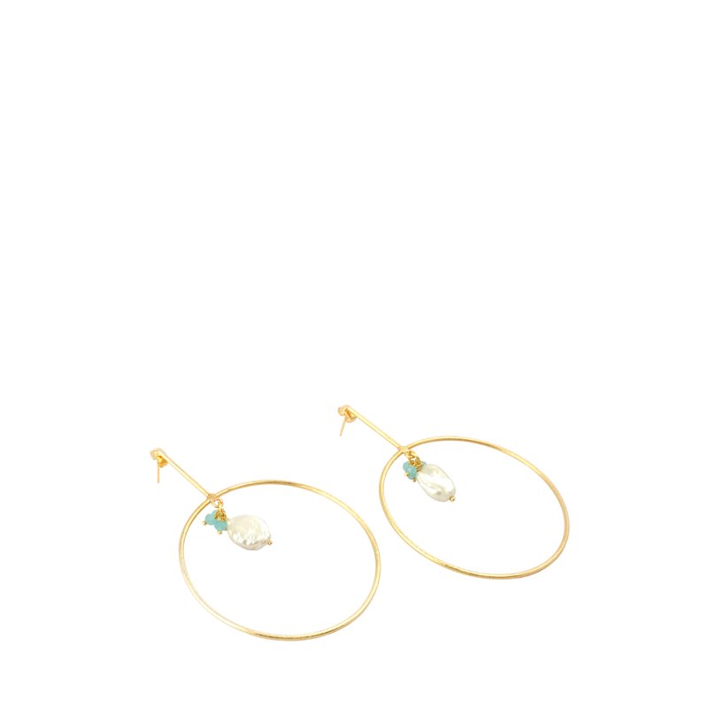 A_blonde_and_her_bag_jewelry Gold Hoop Drop Earrings With Pearl And Chalcedony Accent