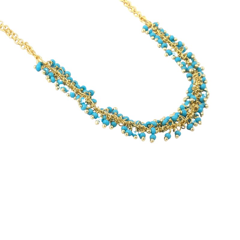 Shop A Blonde And Her Bag Gold Necklace With Turquoise Bead Clusters In Blue