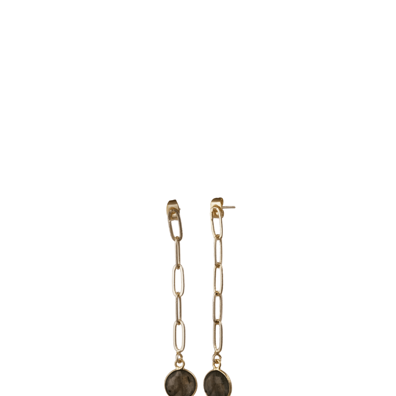 A Blonde And Her Bag Gold Oval Link Chain Earring With Labradorite Drop