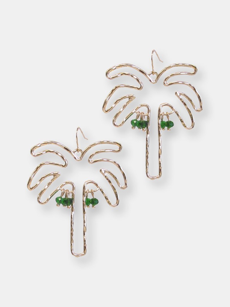 Gold Palm Tree with Green Crystal Earring