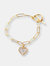 Gold Paperclip Chain Toggle Bracelet with Gold Druzy Heart Pendant - Gold