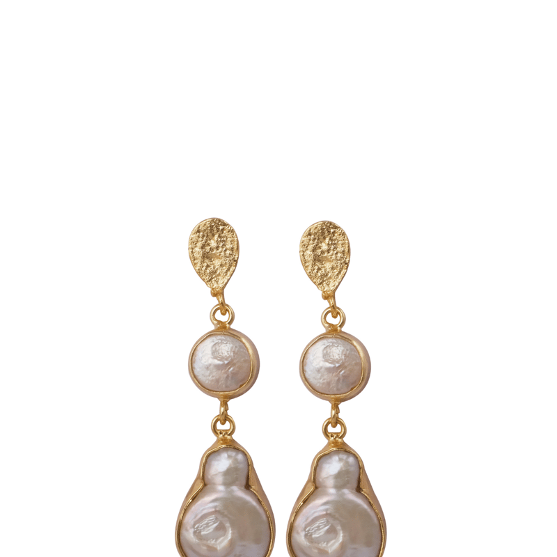 A Blonde And Her Bag Gold Pearl Accent Drop Earrings