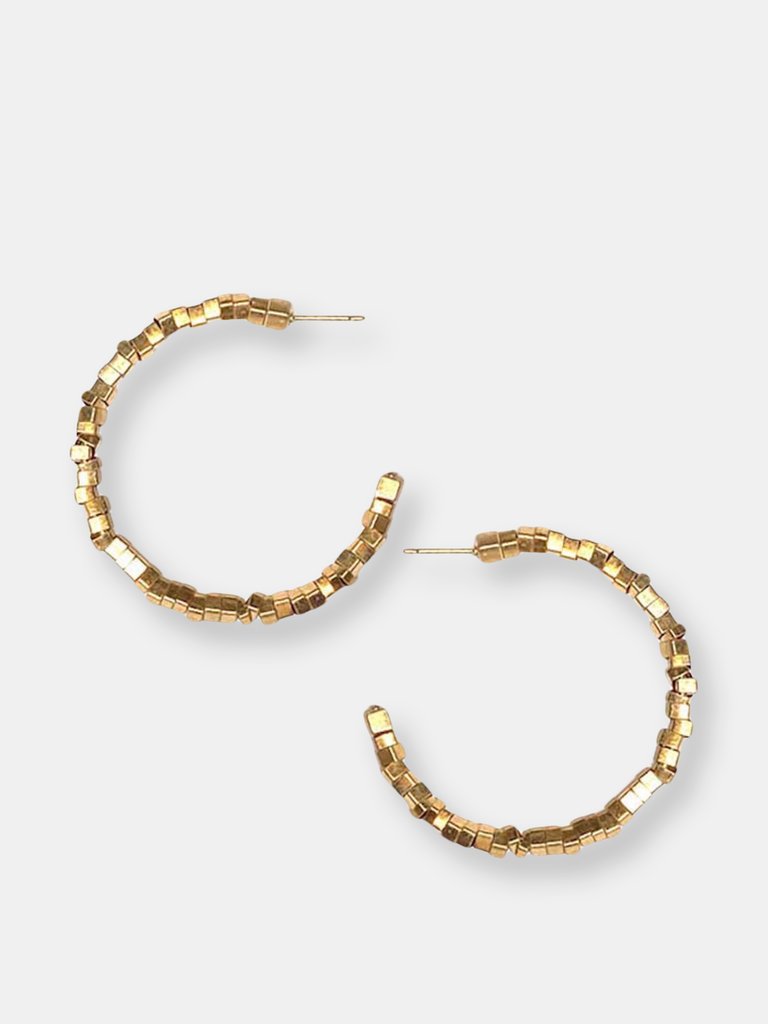 Gold Square Beaded Hoop Earring - Gold
