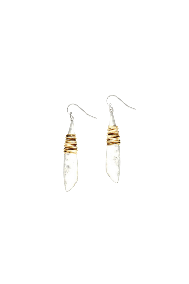 Gold Wire Wrap Silver Drop Earring - Gold