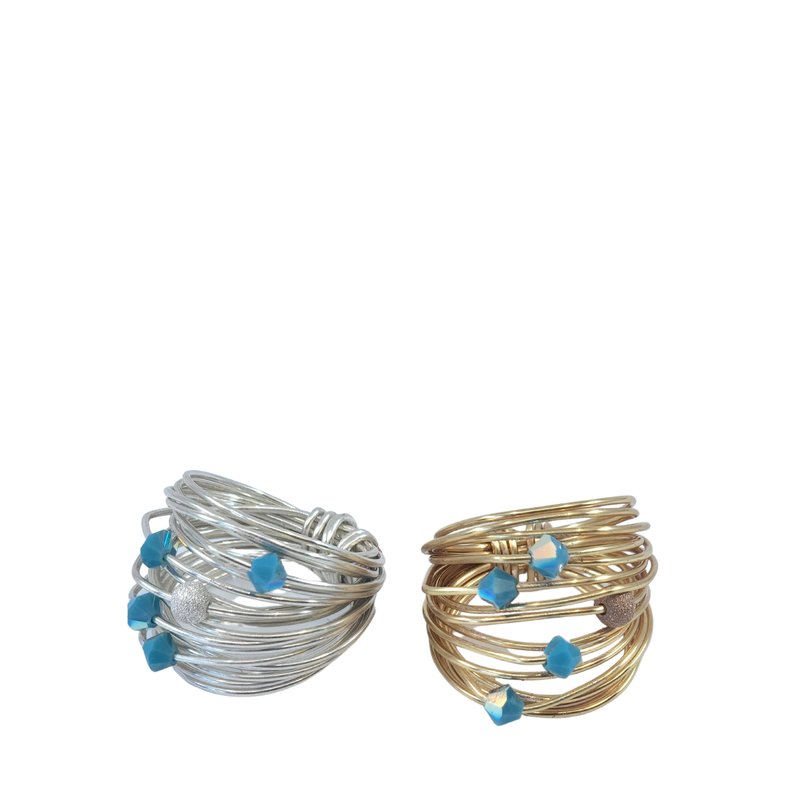 Shop A Blonde And Her Bag Marcia Wire Wrap Ring With Blue Opaque Swarovski Crystals