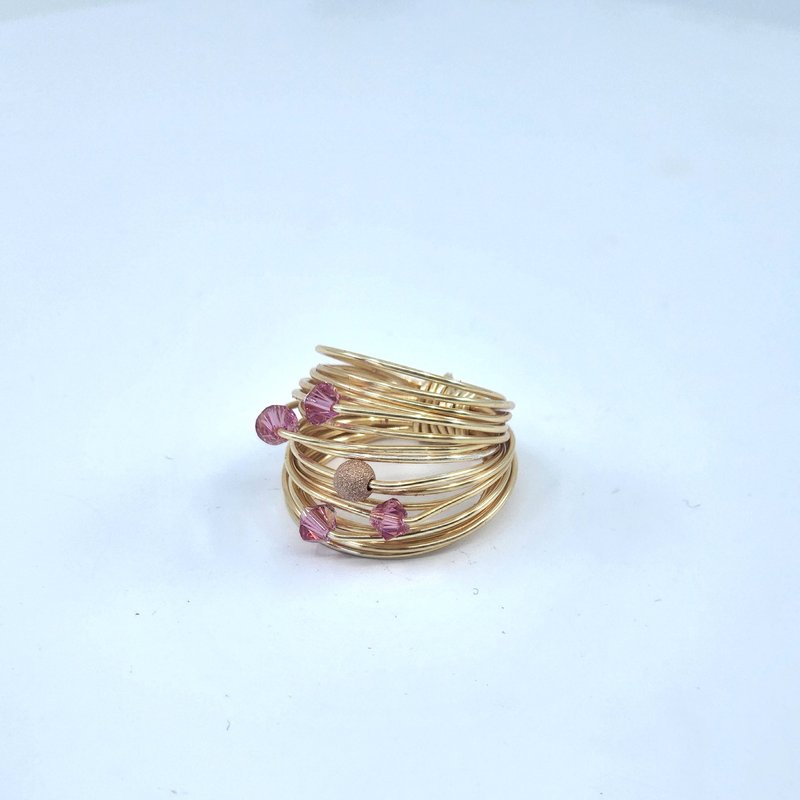 A Blonde And Her Bag Marcia Wire Wrap Ring With Hot Pink Swarovski Crystals In Gold