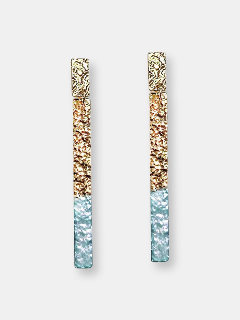 Mint Green Dipped Gold Hammered Bar Earring - Gold