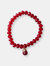 Red Ruby Crystal Beaded Stretch Bracelet with Hand-Wrapped Ruby in Gold