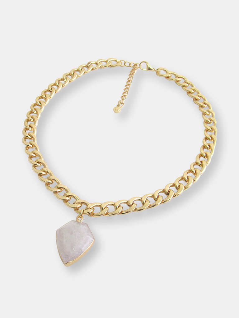 Semi Precious Moonstone Pendant and Chunky Chain Necklace - Gold