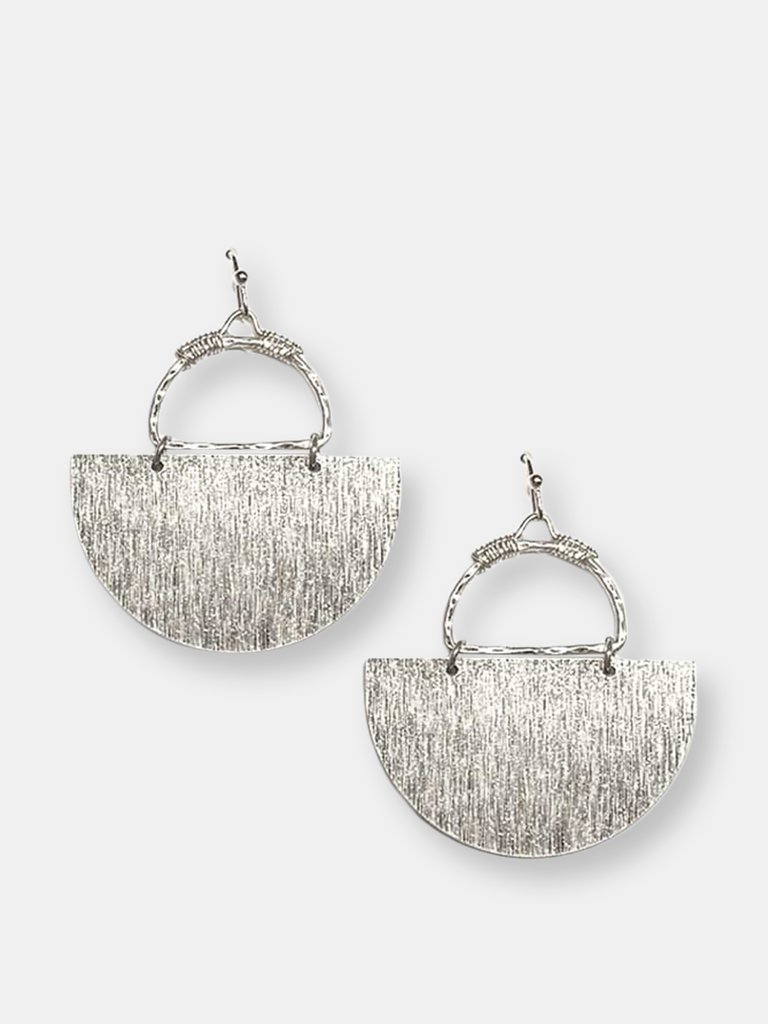 Silver Textured Metal Half Disc Earring - Silver