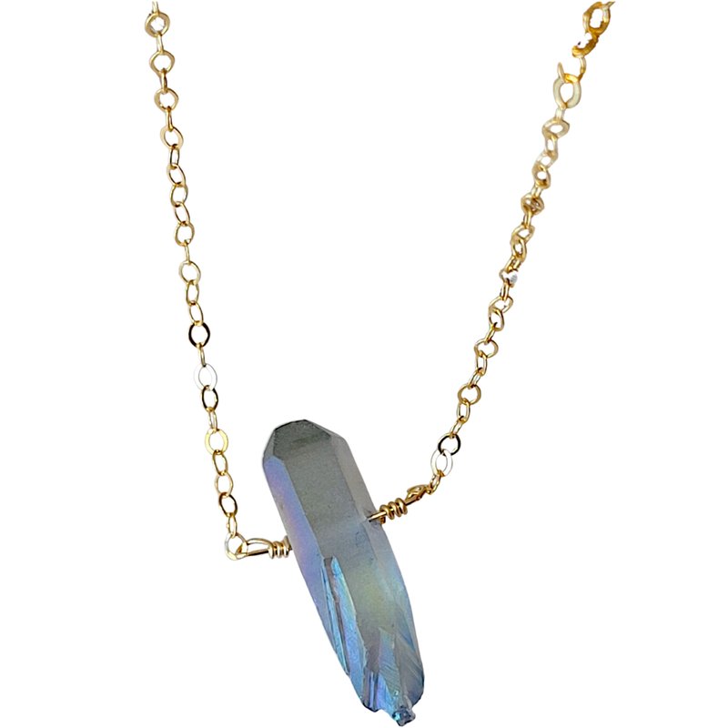 Shop A Blonde And Her Bag Single Raw Mystic Grey Quartz Crystal Pendant Necklace In Gold