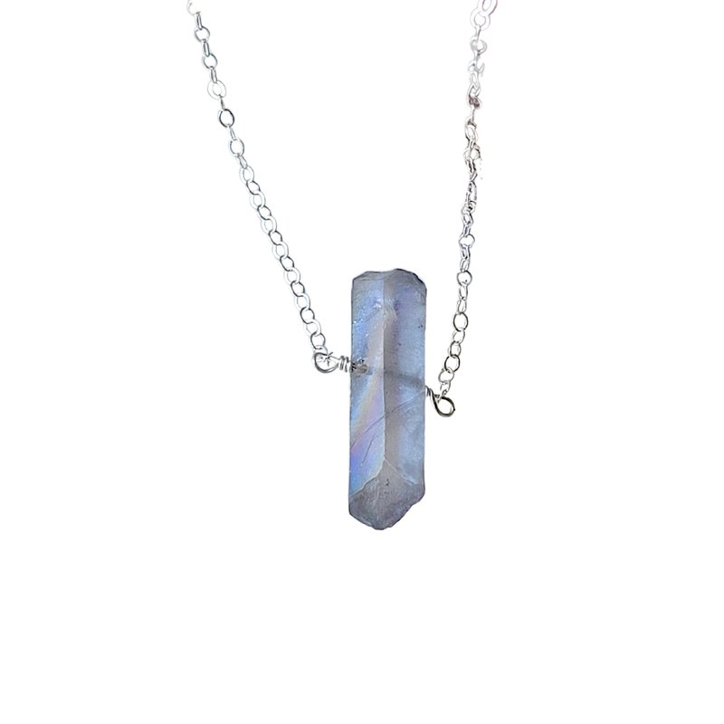 A Blonde And Her Bag Single Raw Mystic Grey Quartz Crystal Pendant Necklace In Silver