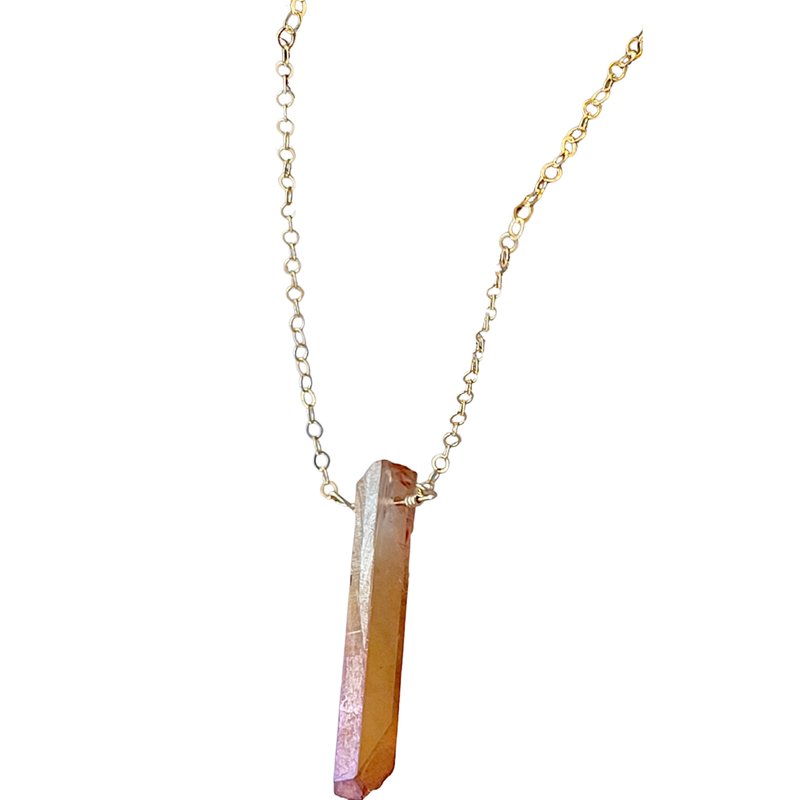 Shop A Blonde And Her Bag Single Raw Peach Quartz Crystal Pendant Necklace In Gold In Pink