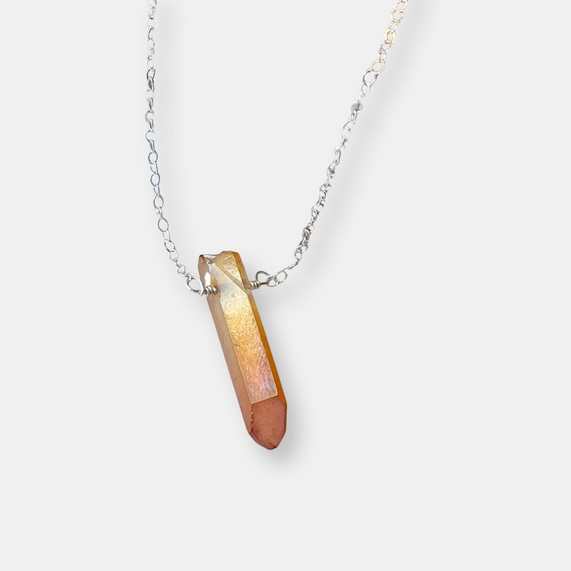 A Blonde And Her Bag Single Raw Peach Quartz Crystal Pendant Necklace In Silver