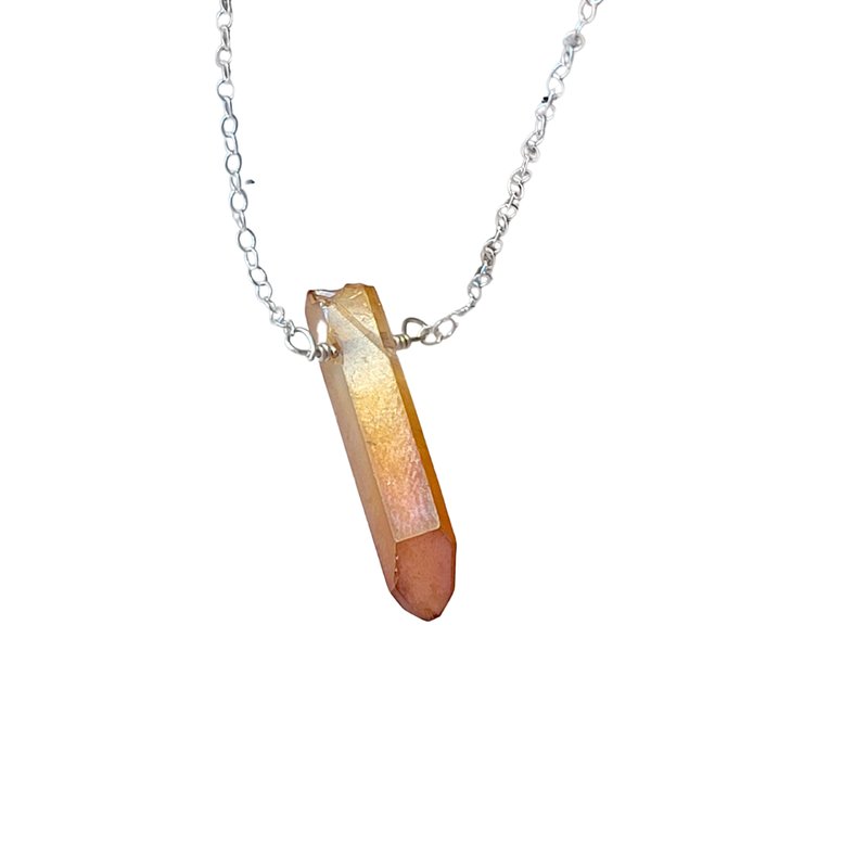 Shop A Blonde And Her Bag Single Raw Peach Quartz Crystal Pendant Necklace In Silver In Pink