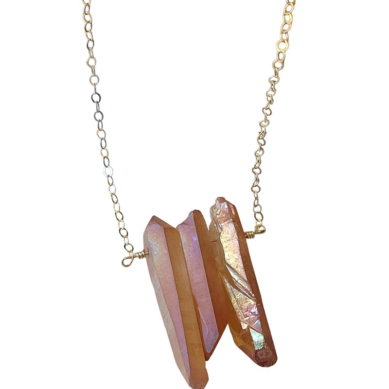 Shop A Blonde And Her Bag Three Raw Peach Quartz Crystal Pendant Necklace In Gold In Pink