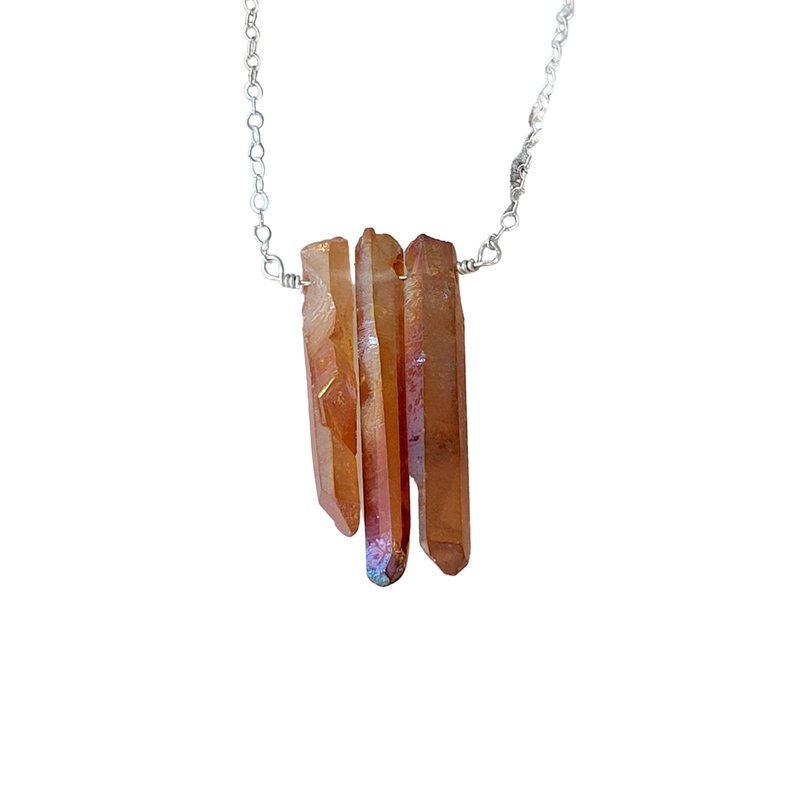 Shop A Blonde And Her Bag Three Raw Peach Quartz Crystal Pendant Necklace In Silver In Pink
