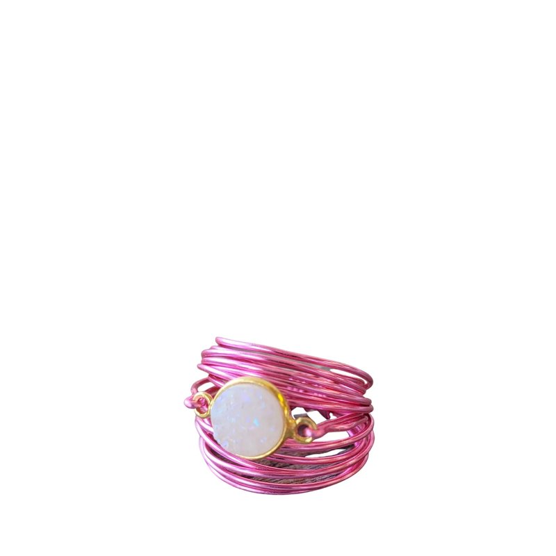 A Blonde And Her Bag Torrey Ring In Hot Pink With White Druzy