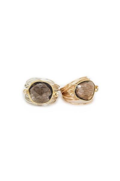 A Blonde And Her Bag Torrey Ring In Smoky Quartz In Grey