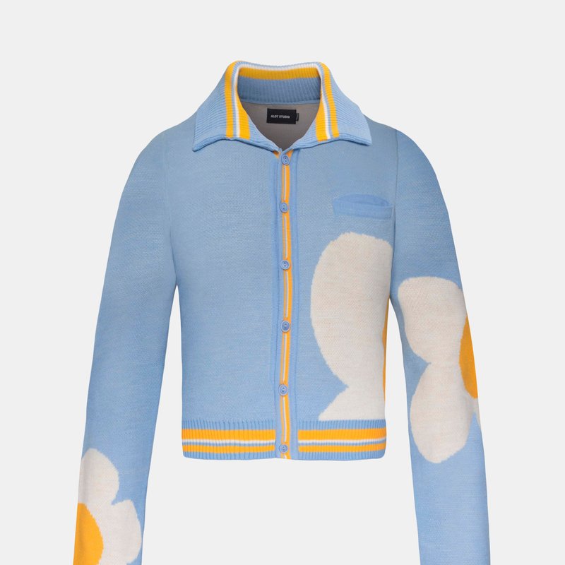 A Lot Studio Into You Cardi In Sky Blue, Yellow, And White