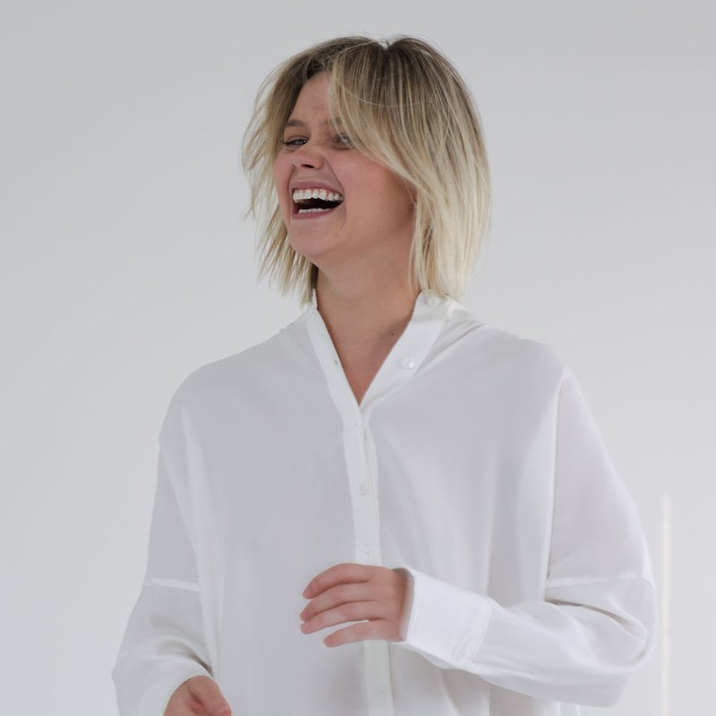 A Mente Collarless Loose Fit Long Sleeve Shirts In White