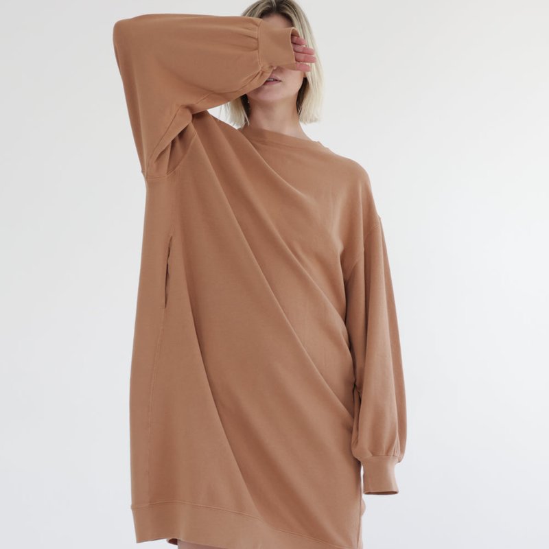 A Mente Garment Dye Cotton-terry Sweatshirt Dress In Brown