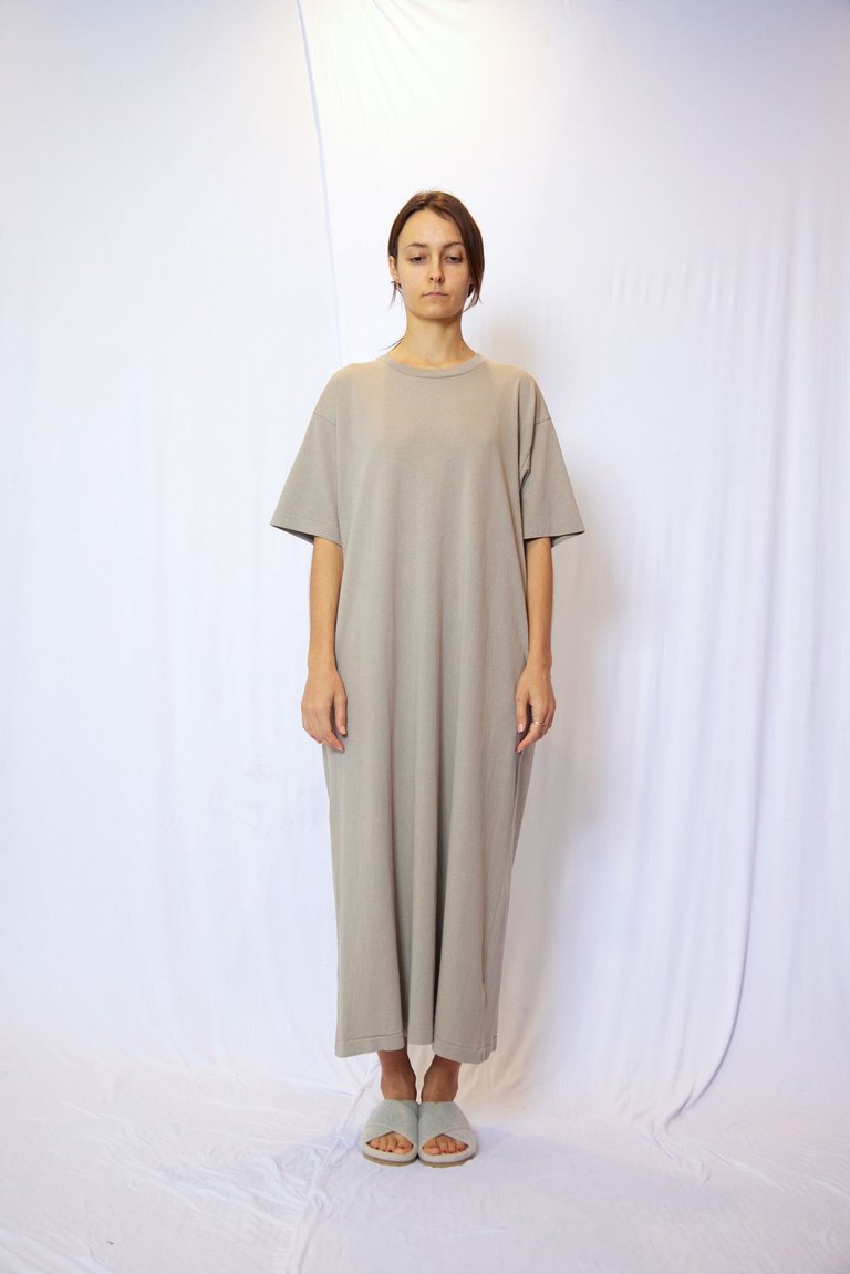 Garment Dye Half Sleeve T Shirt Maxi Dress - Taupe Grey - Taupe grey