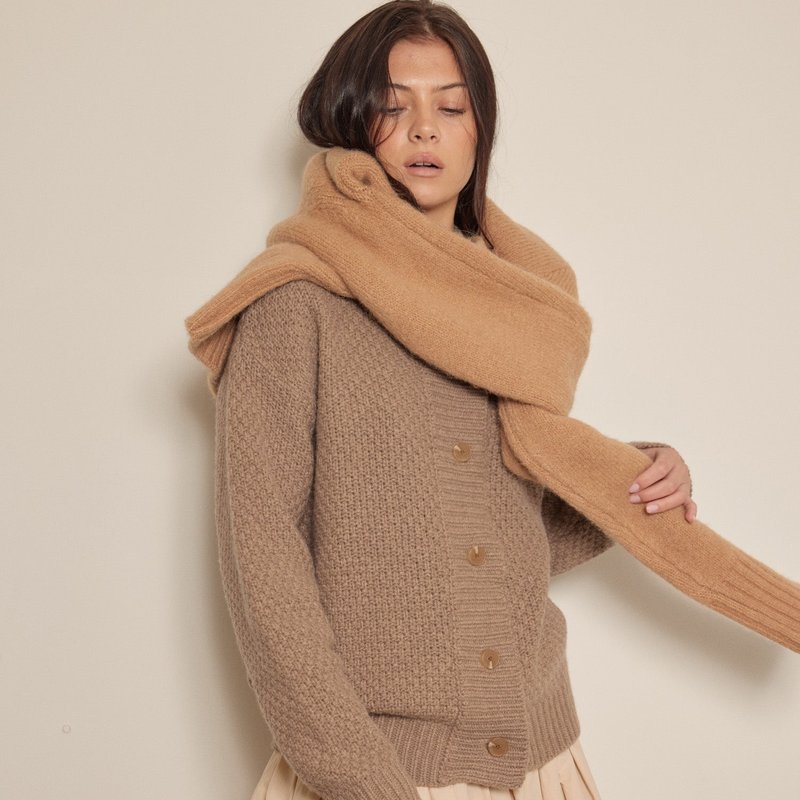 A Mente High Neck Wool Sweater Cardigan In Brown