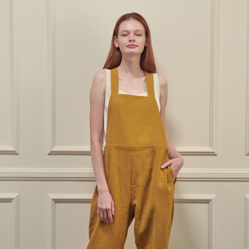A Mente Linen Overall Pants In Yellow