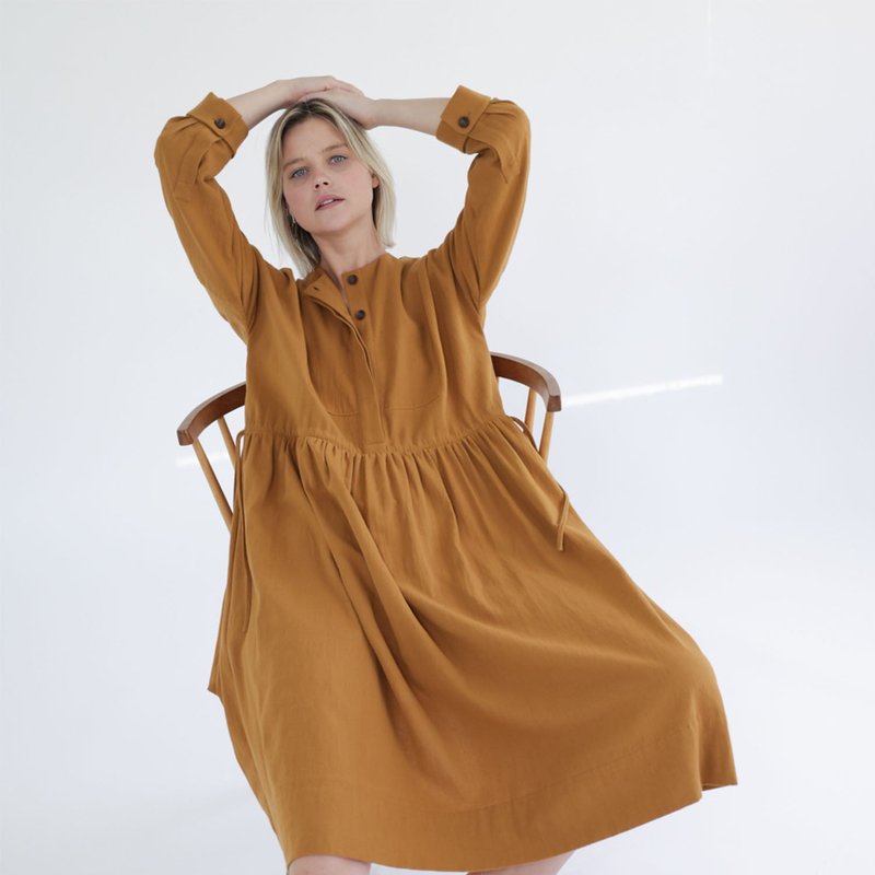 A Mente Waist Tie With A Long-sleeve Midi Dress In Brown