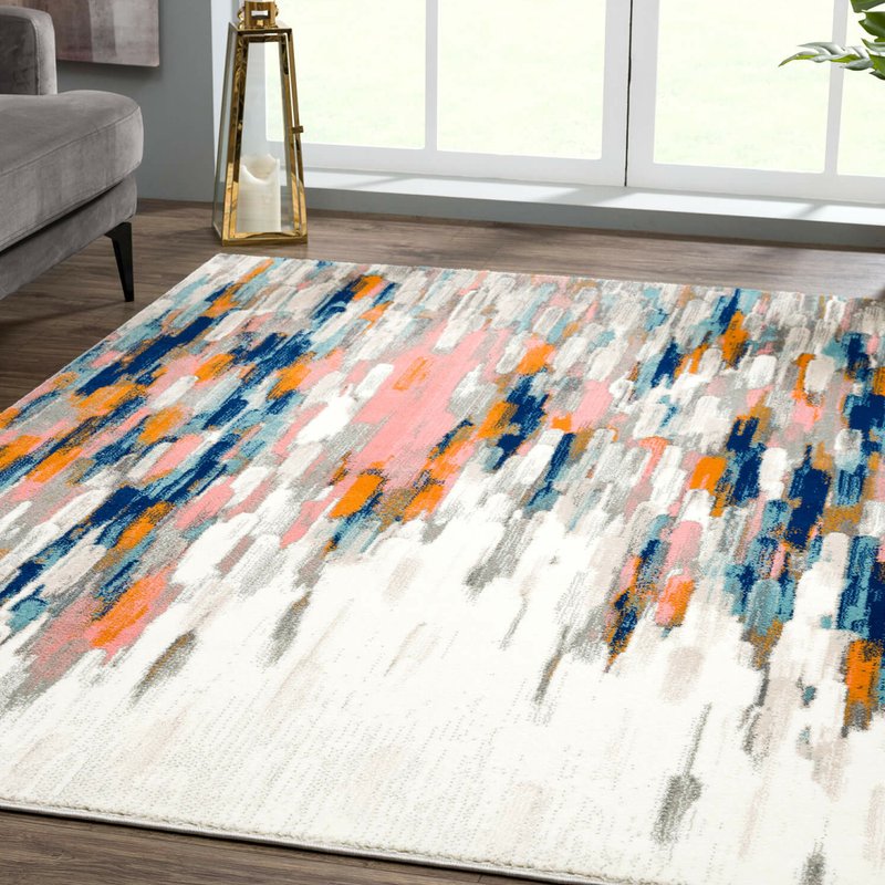 Abani Rugs Porto Prt140a Contemporary Orange And Blue Abstract Area Rug